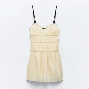 ZARA LITTLE BOW ECRU TEXTURED DRESS